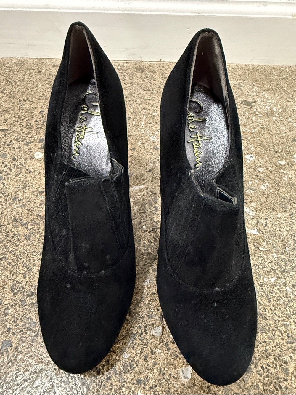 Cole Haan Black Suede Slip-On Heeled Pumps